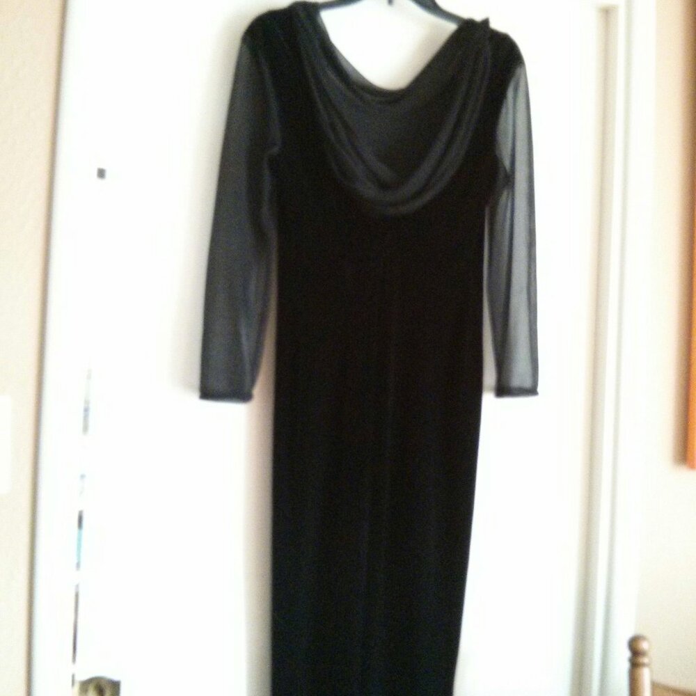 Vintage 90s Style Black Velvet Sheer Sleeve Dress Witchy Whimsigoth Cocktail